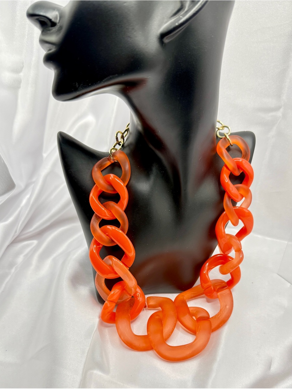 Orange Chunky Statement Necklace Oversized Acrylic Chain Gold Tone
